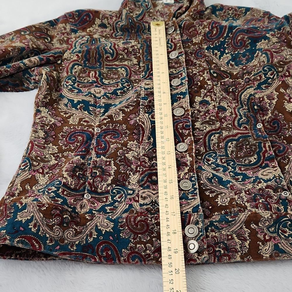 *Paisley Print Jacket Women’s Medium Brown Blue Button Front Stretch Blazer Boho - Picture 8 of 13